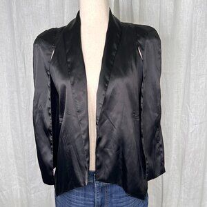 Black Satin Open Front Blazer Cape